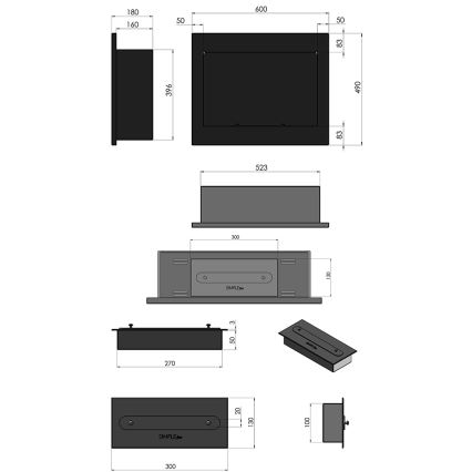 InFire - Chimenea BIO empotrable 49x60 cm 3kW negro