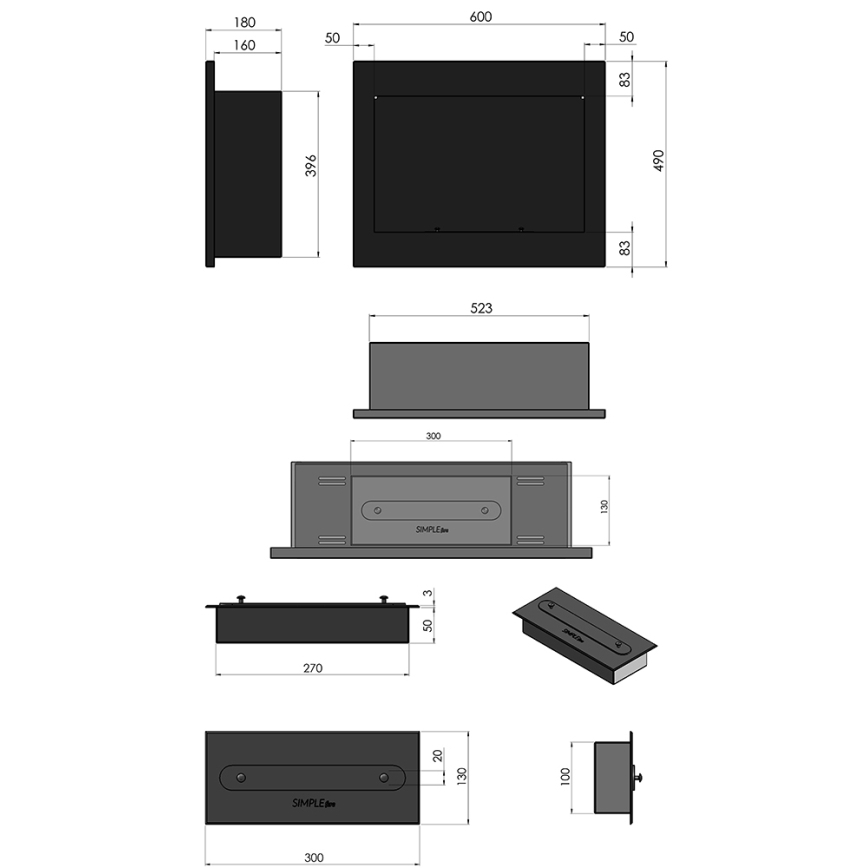 InFire - Chimenea BIO empotrable 49x60 cm 3kW negro