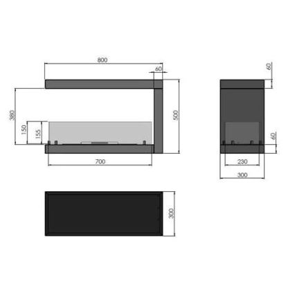 InFire - Chimenea de esquina BIO 80x50 cm 3kW bifacial