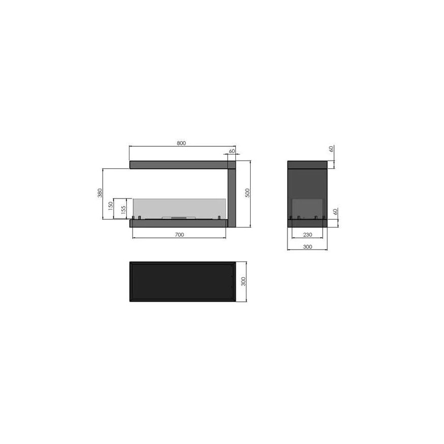 InFire - Chimenea de esquina BIO 80x50 cm 3kW bifacial