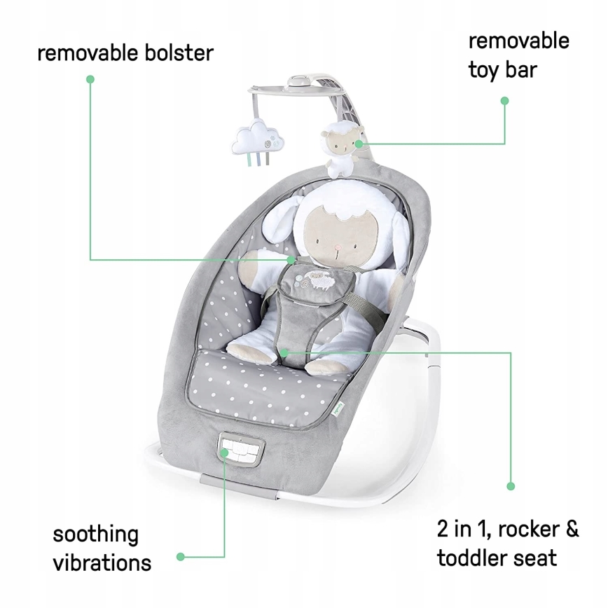 Ingenuity - Columpio para bebés con melodía CUDDLE LAMB 3xLR14