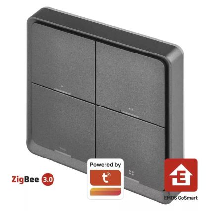 Interruptor 4 botones GoSmart 1xCR2430 Tuya negro