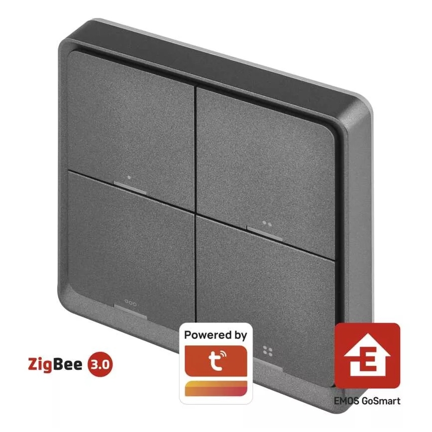 Interruptor 4 botones GoSmart 1xCR2430 Tuya negro