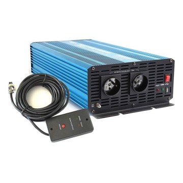 Inversor de tensión 3000W/12V/230V + mando a distancia con cable