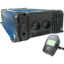 Inversor de tensión 3000W/24V/230V + mando a distancia con cable