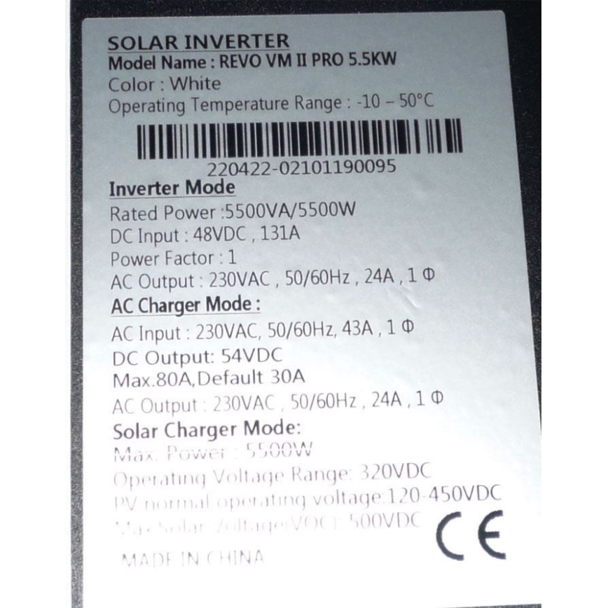 Inversor de tensión híbrido 5500W/48V