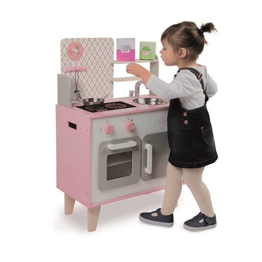Janod - Cocina de madera MACARON rosa