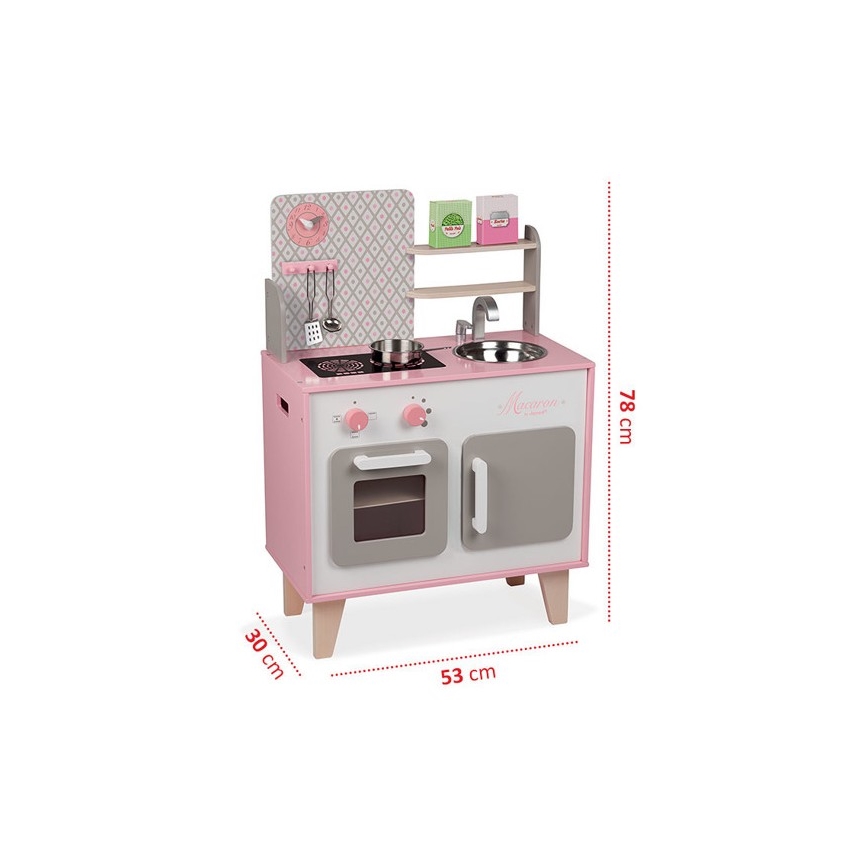 Janod - Cocina de madera MACARON rosa