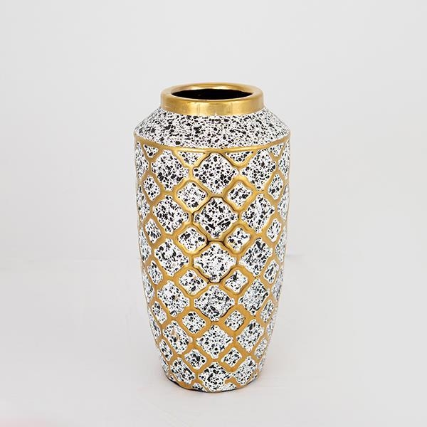 Jarrón de ceramica 25x13 cm blanco/dorado/negro