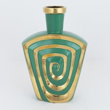 Jarrón de ceramica 30x20,2 cm verde/dorado