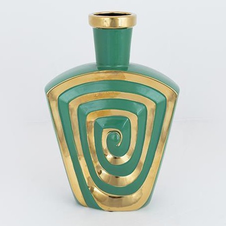Jarrón de ceramica 30x20,2 cm verde/dorado