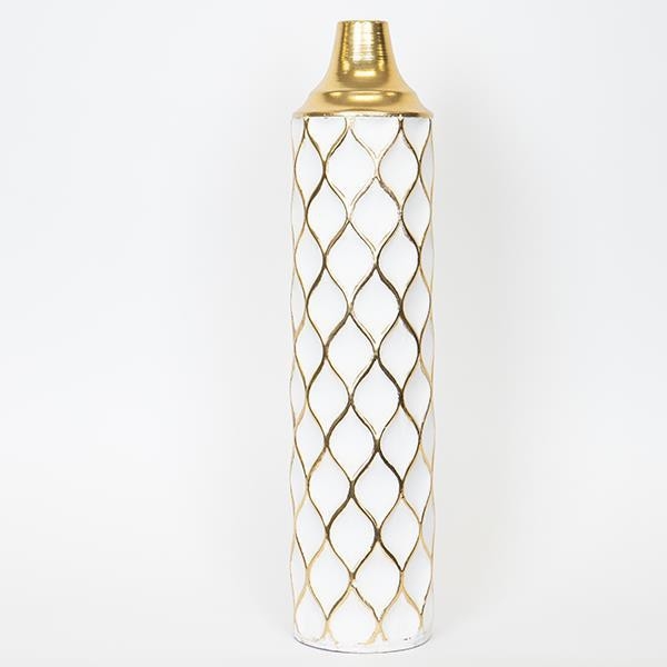 Jarrón de metal 60,5x14 cm blanco/dorado