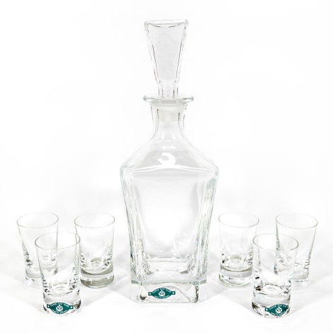 Juego 1x botella de cristal, 1x tapón de cristal y 6x vasos de chupito transparentes