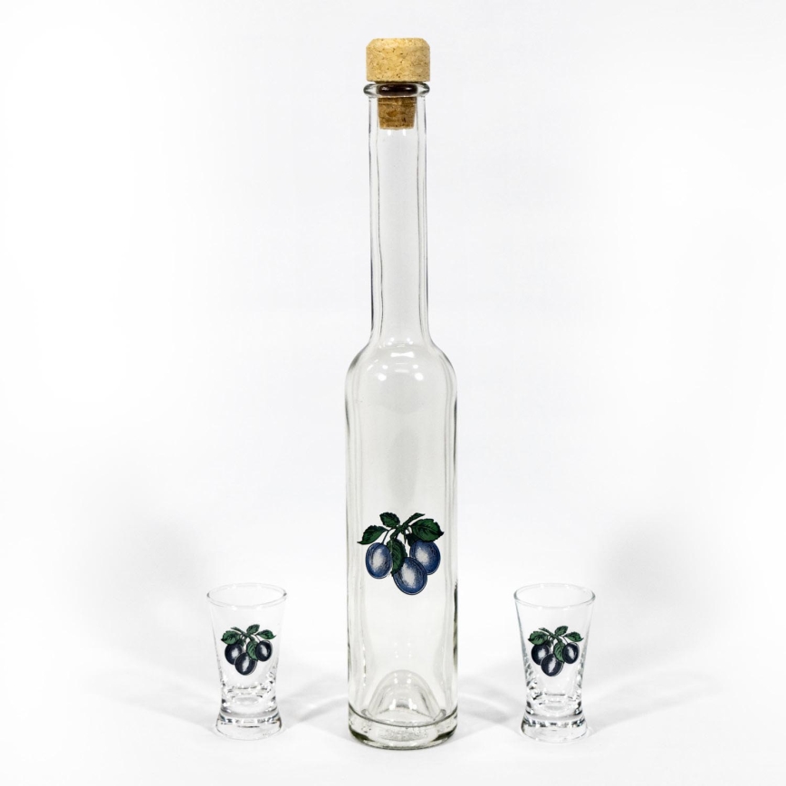 Juego 1x botella de cristal y 2x vasos para chupitos transparentes