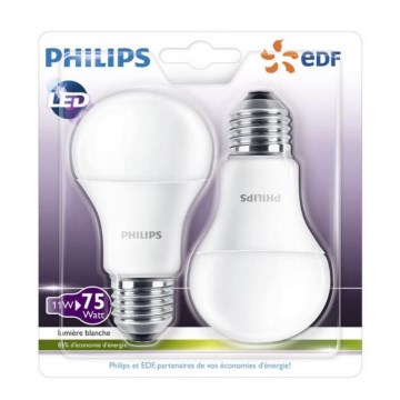 JUEGO 2x Bombilla LED Philips A60 E27/11W/230V 2700K