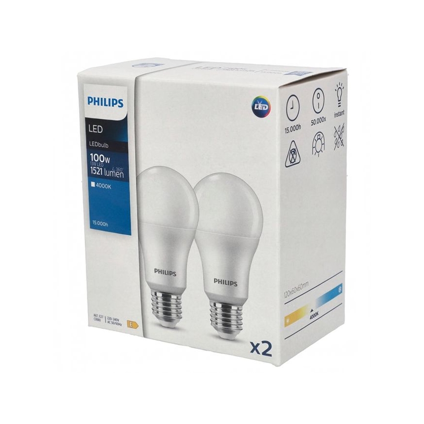 JUEGO 2x Bombilla LED Philips A67 E27/13W/230V 4000K