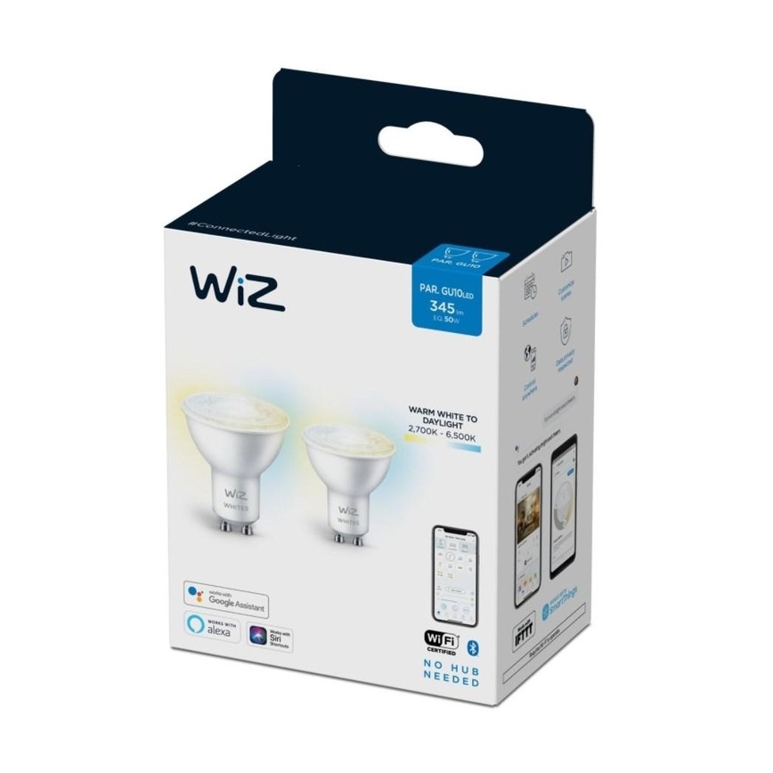 JUEGO 2x Bombilla LED regulable PAR16 GU10/4,7W/230V 2700-6500K CRI 90 Wi-Fi - WiZ