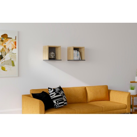 JUEGO 2x Estante de pared SEVIMA 30x30 cm beige/antracita