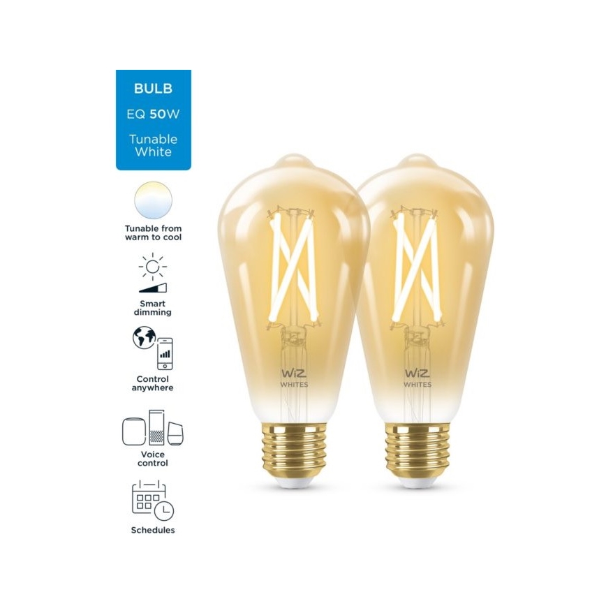 JUEGO 2x LED Bombilla regulable VINTAGE FILAMENT ST64 E27/6,7W/230V 2000-5000K Wi-Fi - WiZ