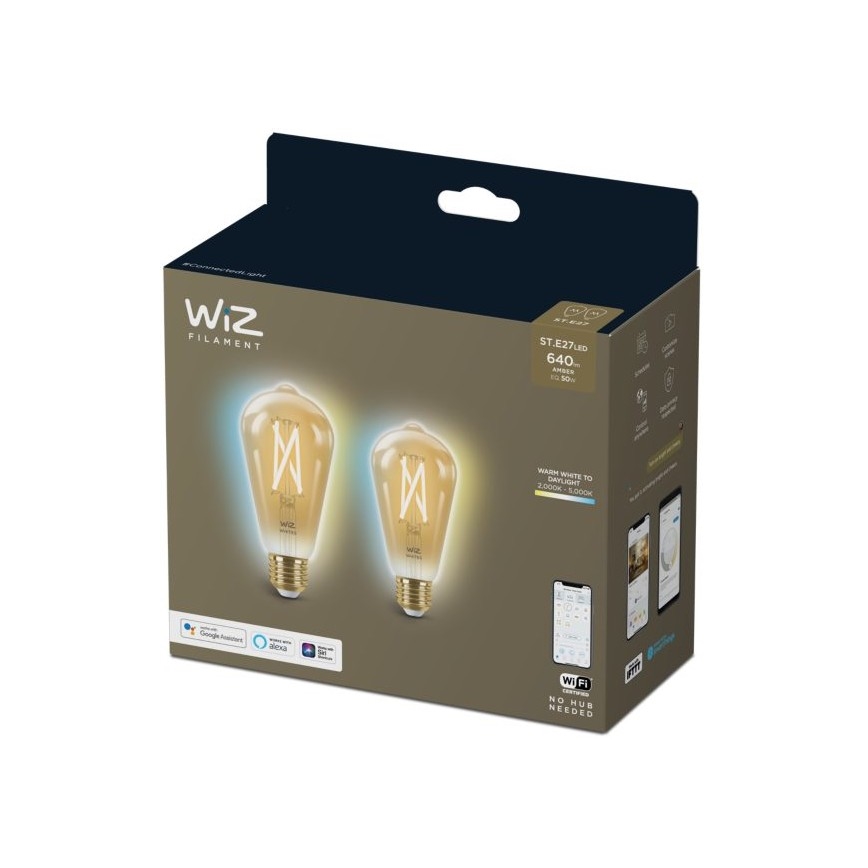 JUEGO 2x LED Bombilla regulable VINTAGE FILAMENT ST64 E27/6,7W/230V 2000-5000K Wi-Fi - WiZ