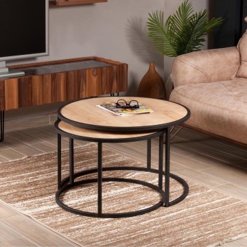 JUEGO 2x mesa de centro TAMBUR negro/beige