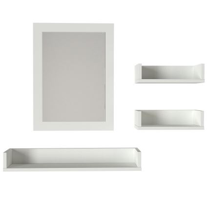 JUEGO 3x Estante de pared + espejo de pared blanco