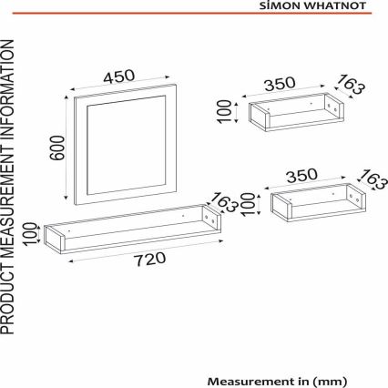 JUEGO 3x Estante de pared + espejo de pared blanco