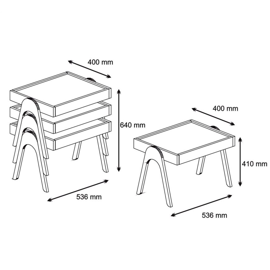 Juego 3x Mesa plegable 41x53,6 cm ROMA marrón