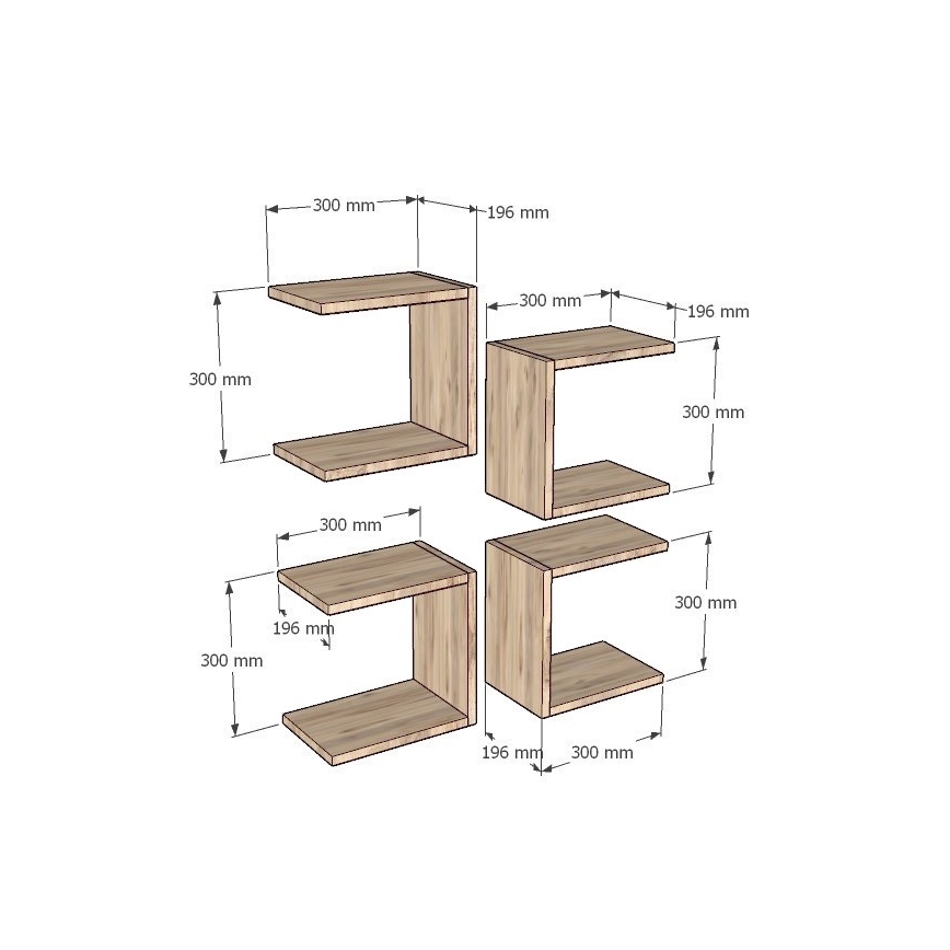 JUEGO 4x Estantería de pared BASE marrón