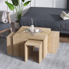 JUEGO 4x Mesa plegable ORTANCA + mesa de centro beige