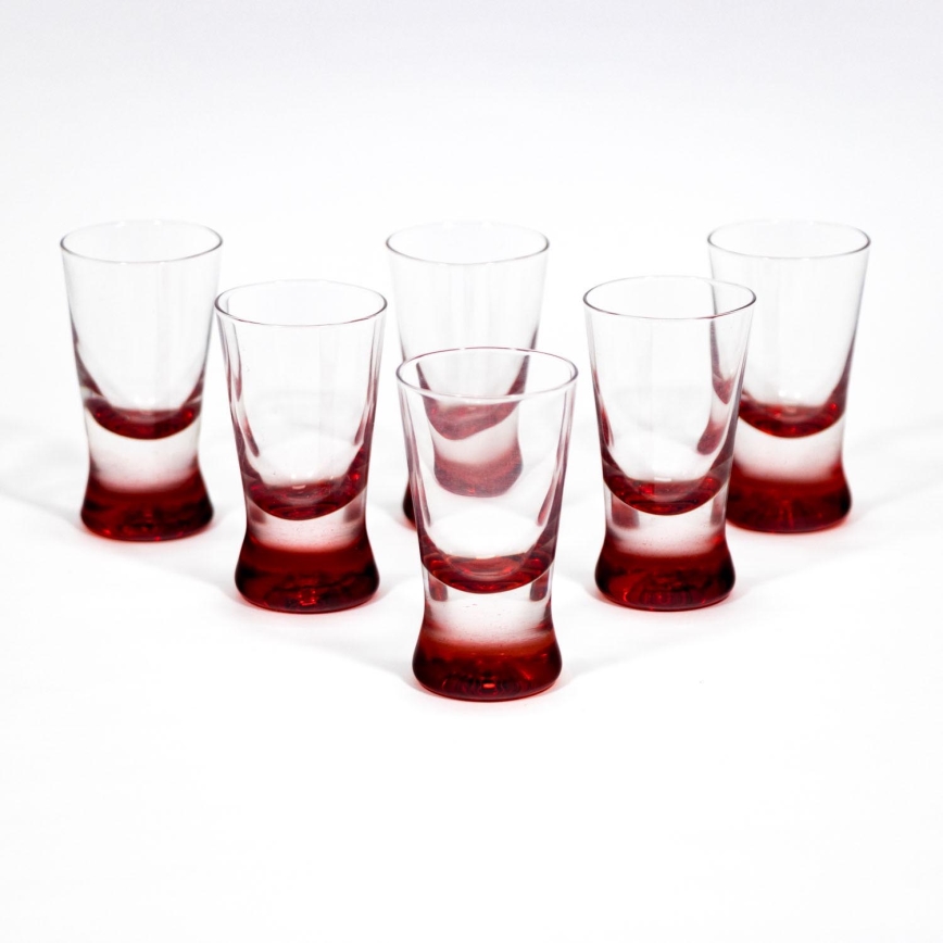 Juego 6 vasos de chupito 25 ml transparente rojo