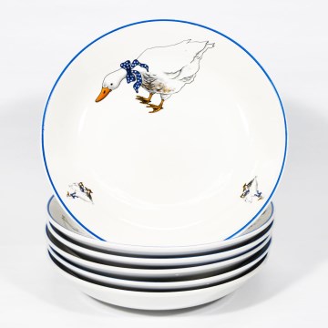 Juego 6x plato cerámica hondo 22 cm blanco azul