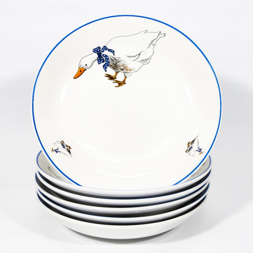 Juego 6x plato cerámica hondo 22 cm blanco azul