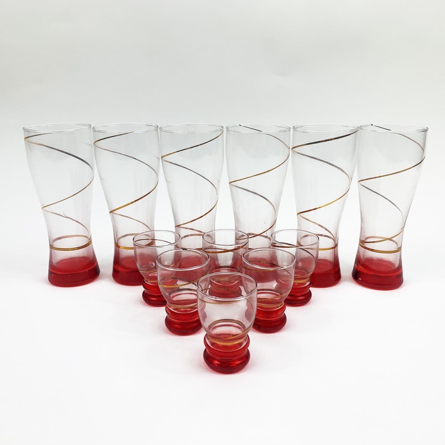 Juego 6x vaso grande y 6x vaso pequeño rojo