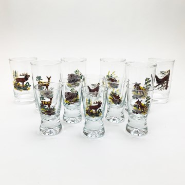 Juego 6x vaso más grande y 6x vaso pequeño para chupitos transparente con motivos de animales