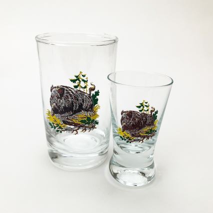 Juego 6x vaso más grande y 6x vaso pequeño para chupitos transparente con motivos de animales