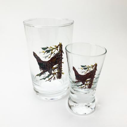 Juego 6x vaso más grande y 6x vaso pequeño para chupitos transparente con motivos de animales