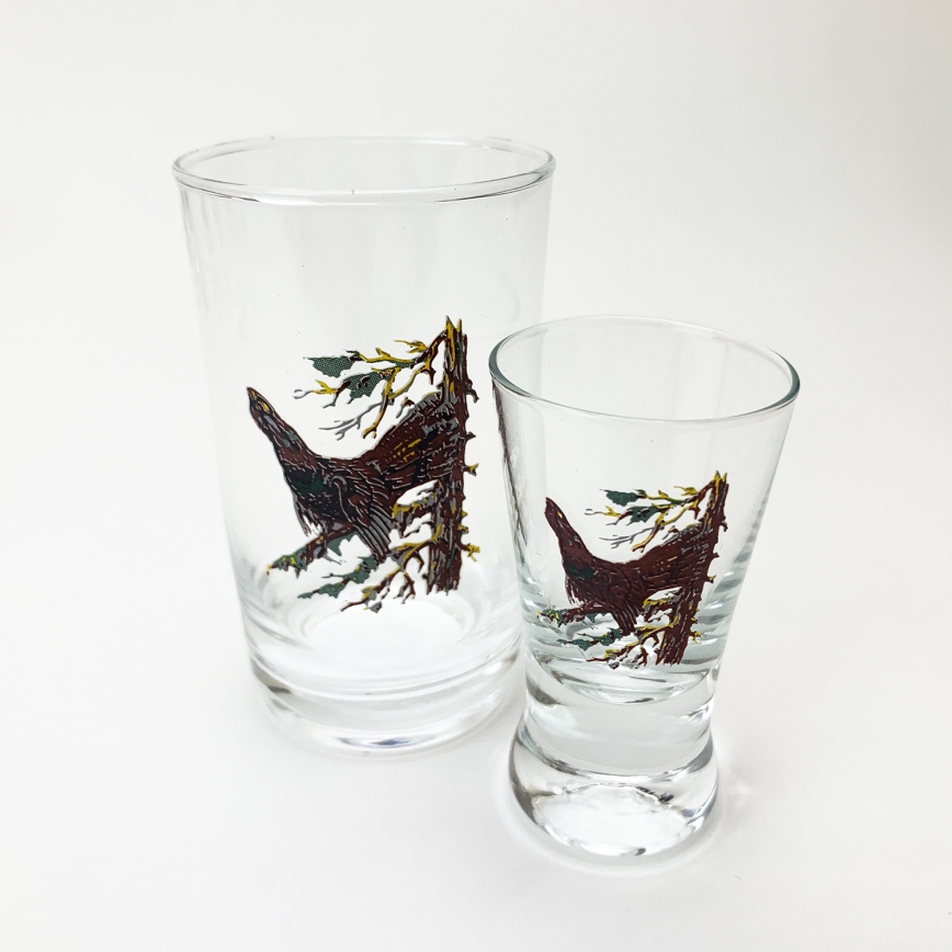 Juego 6x vaso más grande y 6x vaso pequeño para chupitos transparente con motivos de animales