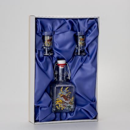 Juego de 1 botella de vidrio y 2 vasos para chupitos transparentes con motivo de animal: liebre