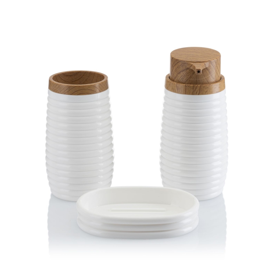 Juego de accesorios de baño CAROL 5 pz blanco/marrón