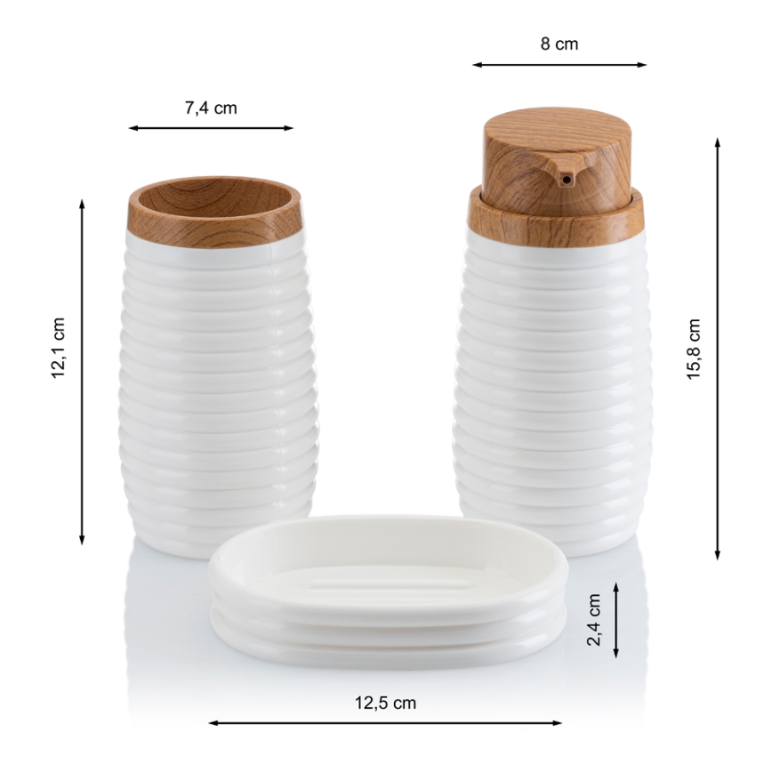 Juego de accesorios de baño CAROL 5 pz blanco/marrón