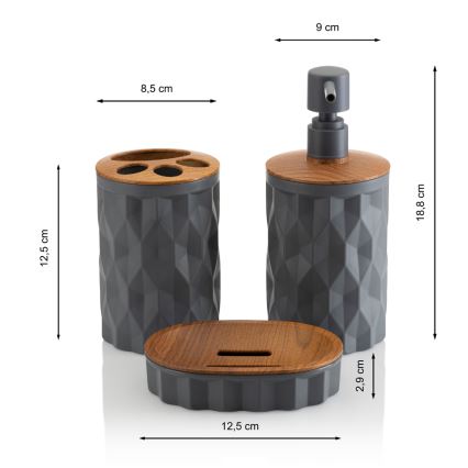 Juego de accesorios de baño REINA 5 pz antracita/marrón