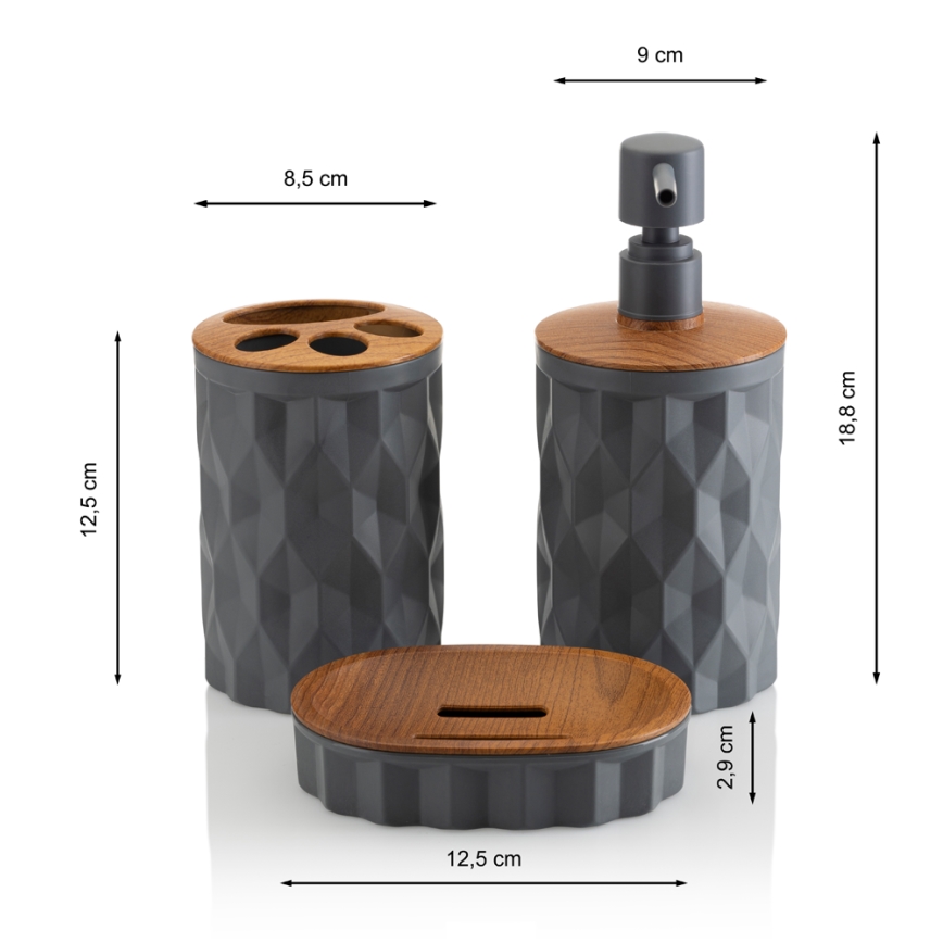 Juego de accesorios de baño REINA 5 pz antracita/marrón