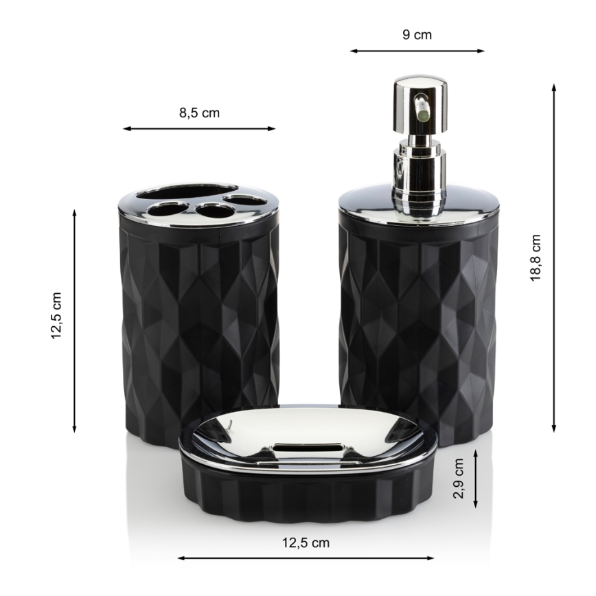 Juego de accesorios de baño REINA 5 pz negro/cromo brillante