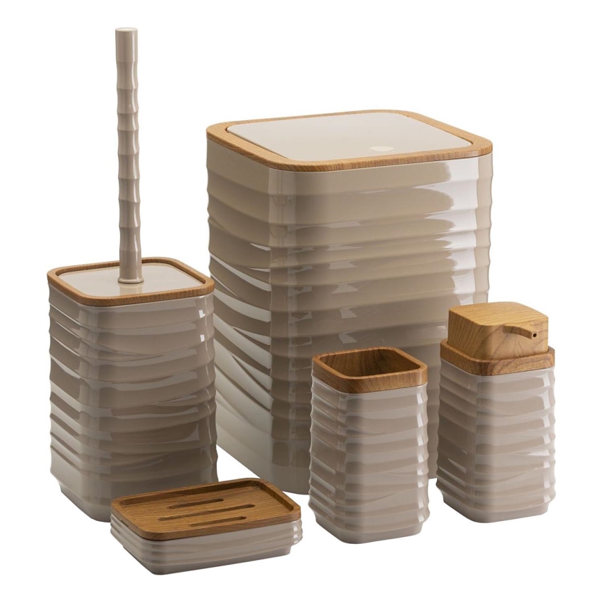 Juego de accesorios de baño WAVE 5 pz beige/marrón