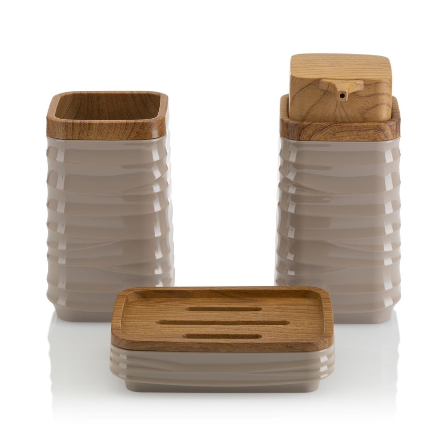 Juego de accesorios de baño WAVE 5 pz beige/marrón
