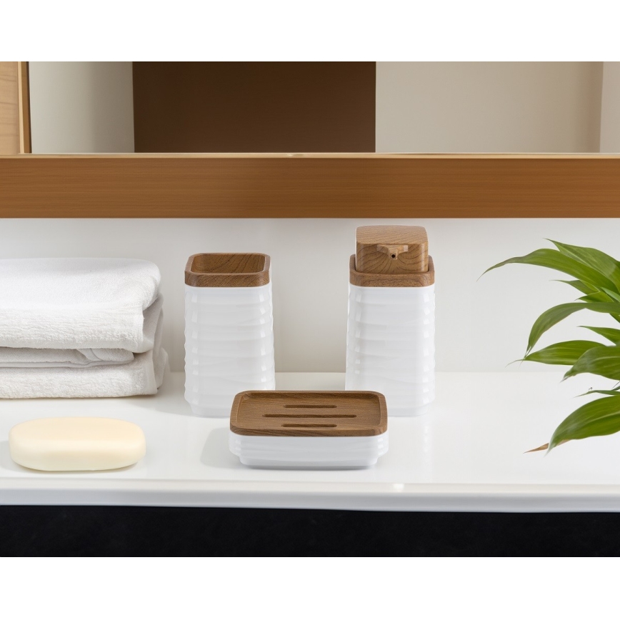 Juego de accesorios de baño WAVE 5 pz blanco/marrón