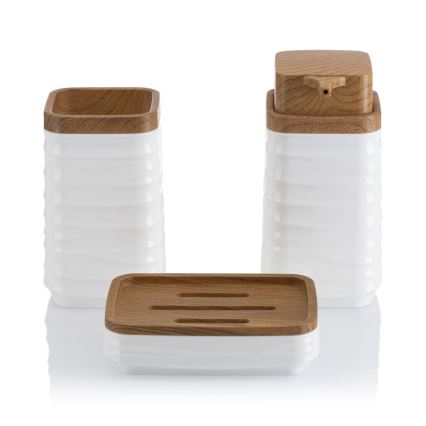 Juego de accesorios de baño WAVE 5 pz blanco/marrón