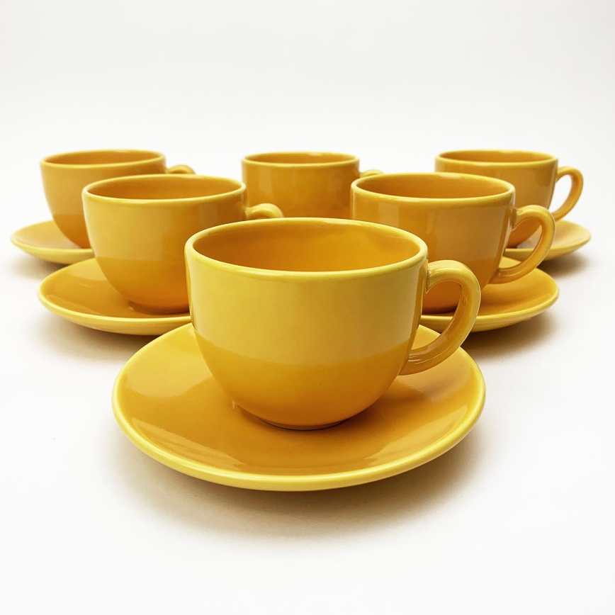 Juego de café 6x taza de cerámica Tereza con platillo, amarillo