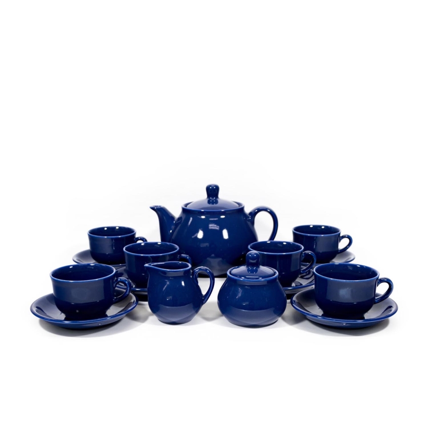 Juego de cerámica de 6 tazas con plato, 1 jarra con tapa, 1 azucarero y 1 lechera